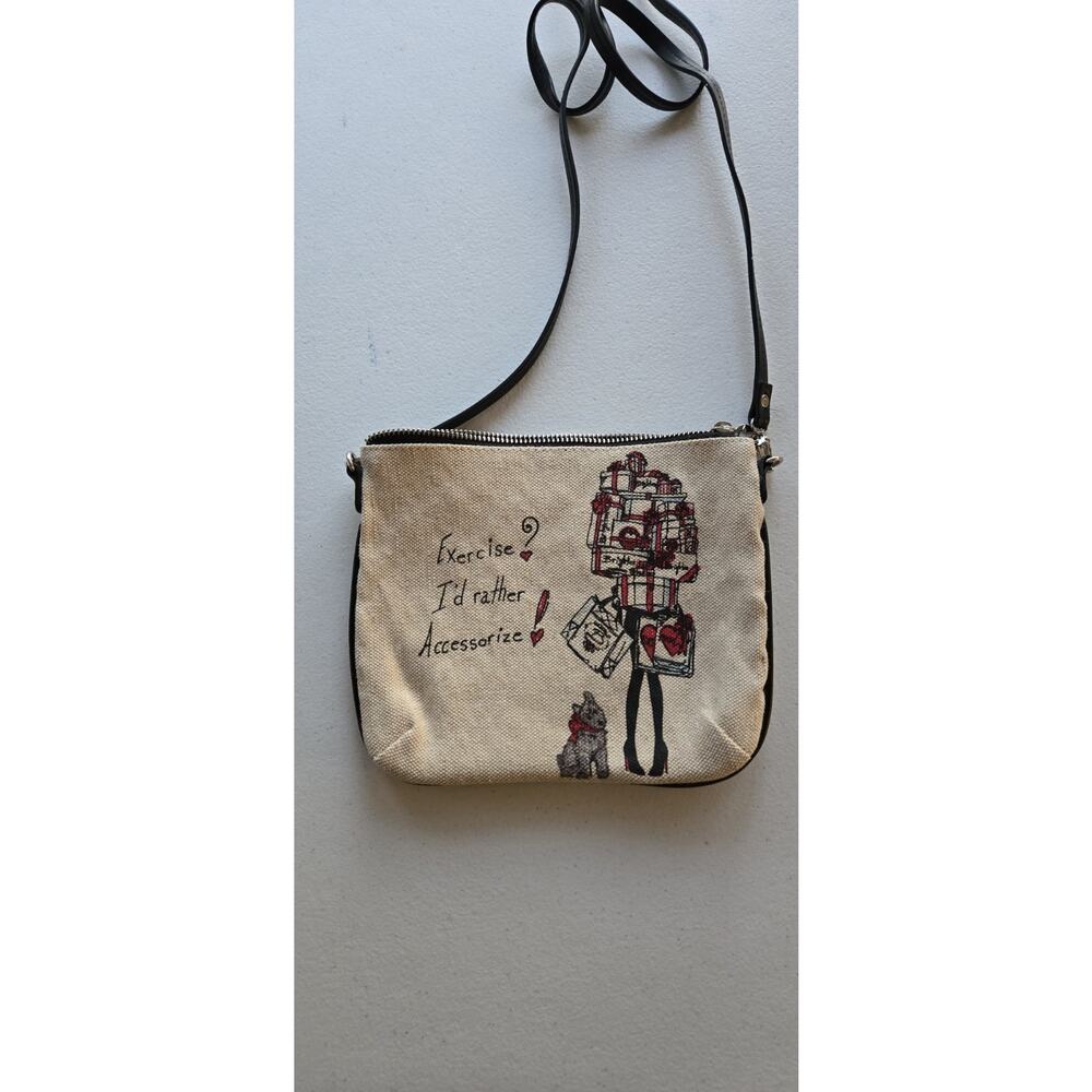 Brighton Hipster Purse/crossbody Yorkie Scottie Dog Small Beige Canvas Bag - Picture 2 of 6